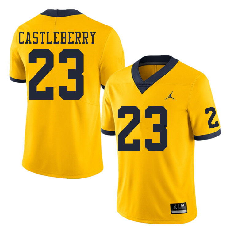Men #23 Jordan Castleberry Michigan Wolverines College Football Jerseys Sale-Yellow